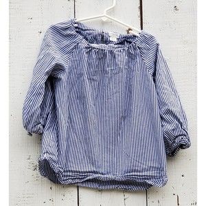 Crewcuts Girls Blue & White Striped Long Sleeve Blouse Shirt Sz 6-7